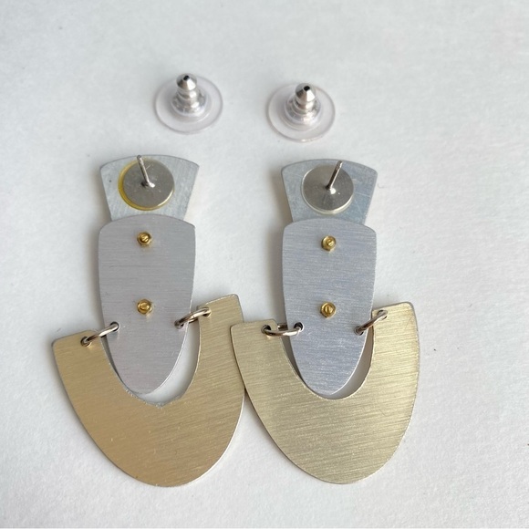 Vintage 90s Y2K Earrings Two Tone Gold Silver Metallic Statement Jewelry - Picture 7 of 8